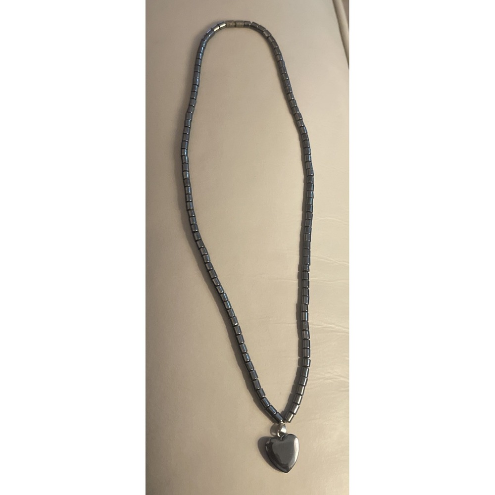 Hematite Heart Pendant‎ 17" Necklace